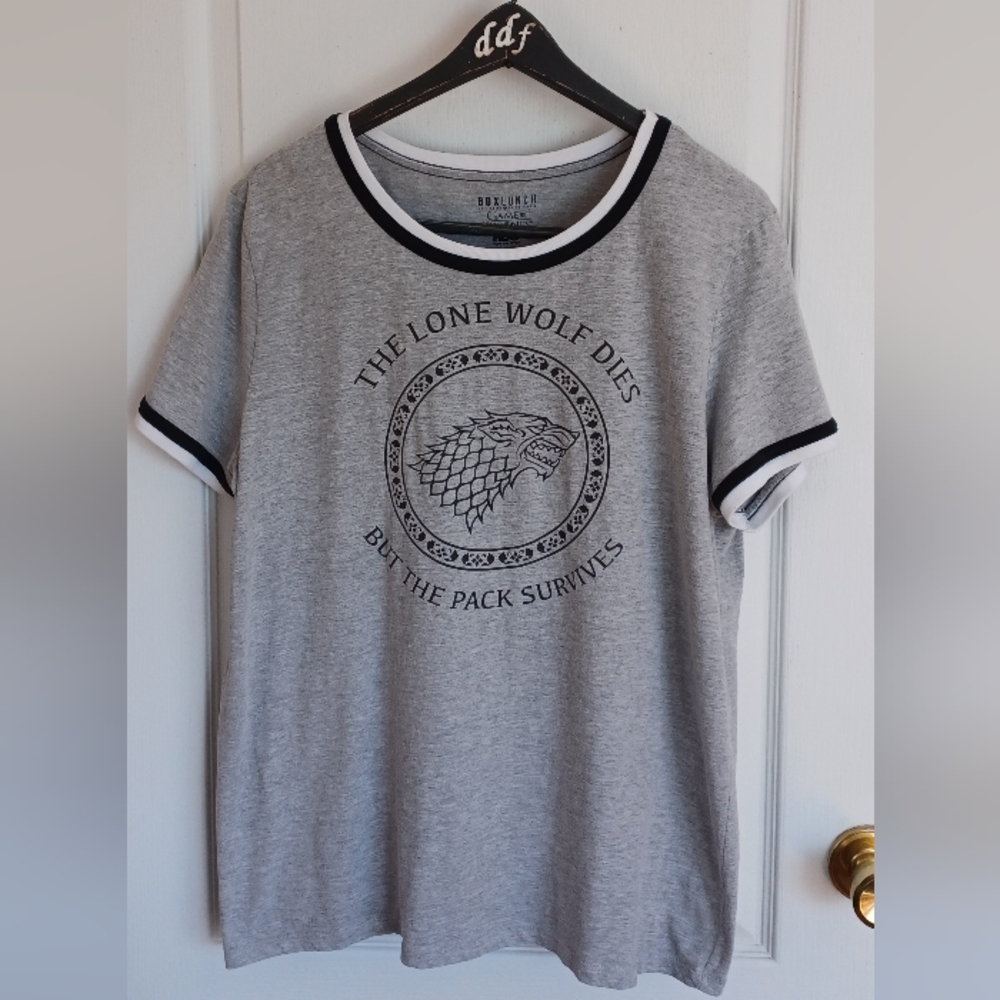 GAME OF THRONES/HBO 2019 LONE WOLF WOMEN'S RINGER T-SHIRT HOUSE STARK SIZE XL